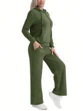 Plain Hooded Sweatshirt And Loose Fit Sports Set